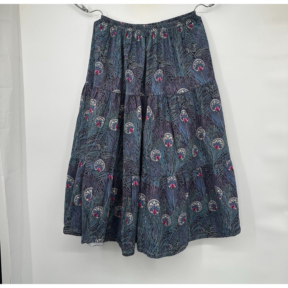 Vintage Joby Design Full Maxi Skirt‎ Peacock Feather Teal Purple S/M  Boho USA - Picture 7 of 12